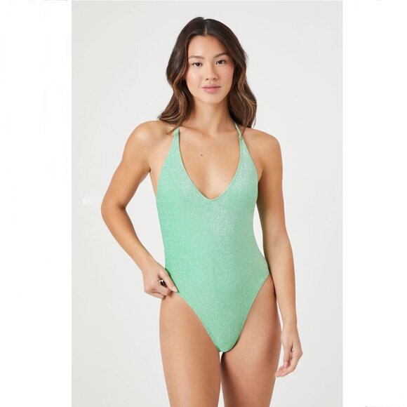 3/$25 NWT Forever 21 Shimmer Halter One-Piece Swimsuit - Small - Picture 2 of 12